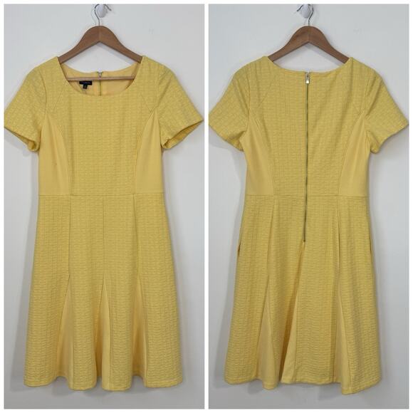 Talbots Dresses & Skirts - NWT Talbots Knit Fit & Flare Dress Size 10 Yellow Basket Weave Lined Pockets
